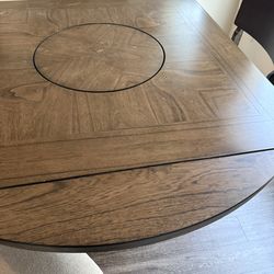 Counter Height Dining Table Set w/ Lazy Susan & 4 Chairs – Solid Wood