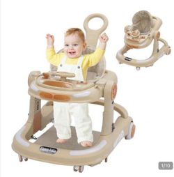 Baby Walker With Play Set And Floor Mat, Anti-Collision Design, One-Touch Folding Baby Walker, 5-Speed Height Adjustable, With Large Dinner (W16)