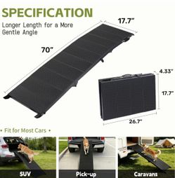 Long Folding Collapsible Dog Car Ramp, Black, 71-in