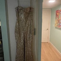 Nadine Merabi Gold Sequin Jumpsuit Size S