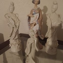 Geisha Doll Glass Statues Set
