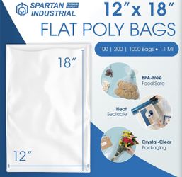 Spartan Industrial 12" X 18" Open-End Flat Poly Bags (1000 Count)