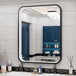 28x36 Inch LED Bathroom Mirror with Lights, Wall Mounted Black Rectangle LED Lighted Mirrors