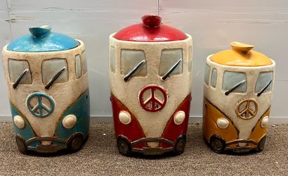 Kalalou Ceramic Van Canisters with Surfboard Handles (Set of 3)