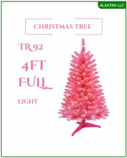 🎄4 ft Pre-Lit Pink Pine Christmas Tree 196 Realistic PVC Branch Tips, 150 Clear Lights, Hinged Branches, Foldable Stand, 4ft Pre-Lit Fashion Pink Pin