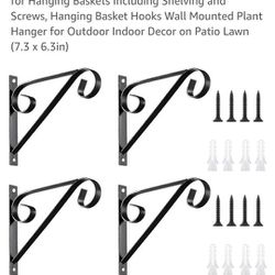 Hanging Plant Bracket, 4 Pack Metal Plant Hooks for Hanging Baskets Including Shelving and Screws, Hanging Basket Hooks Wall Mounted Plant Hanger for 