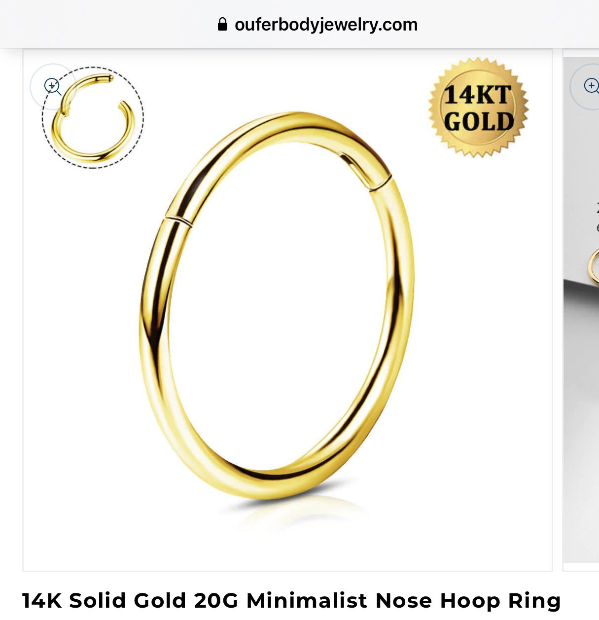 14K Solid Gold 20G Minimalist Nose Hoop Ring