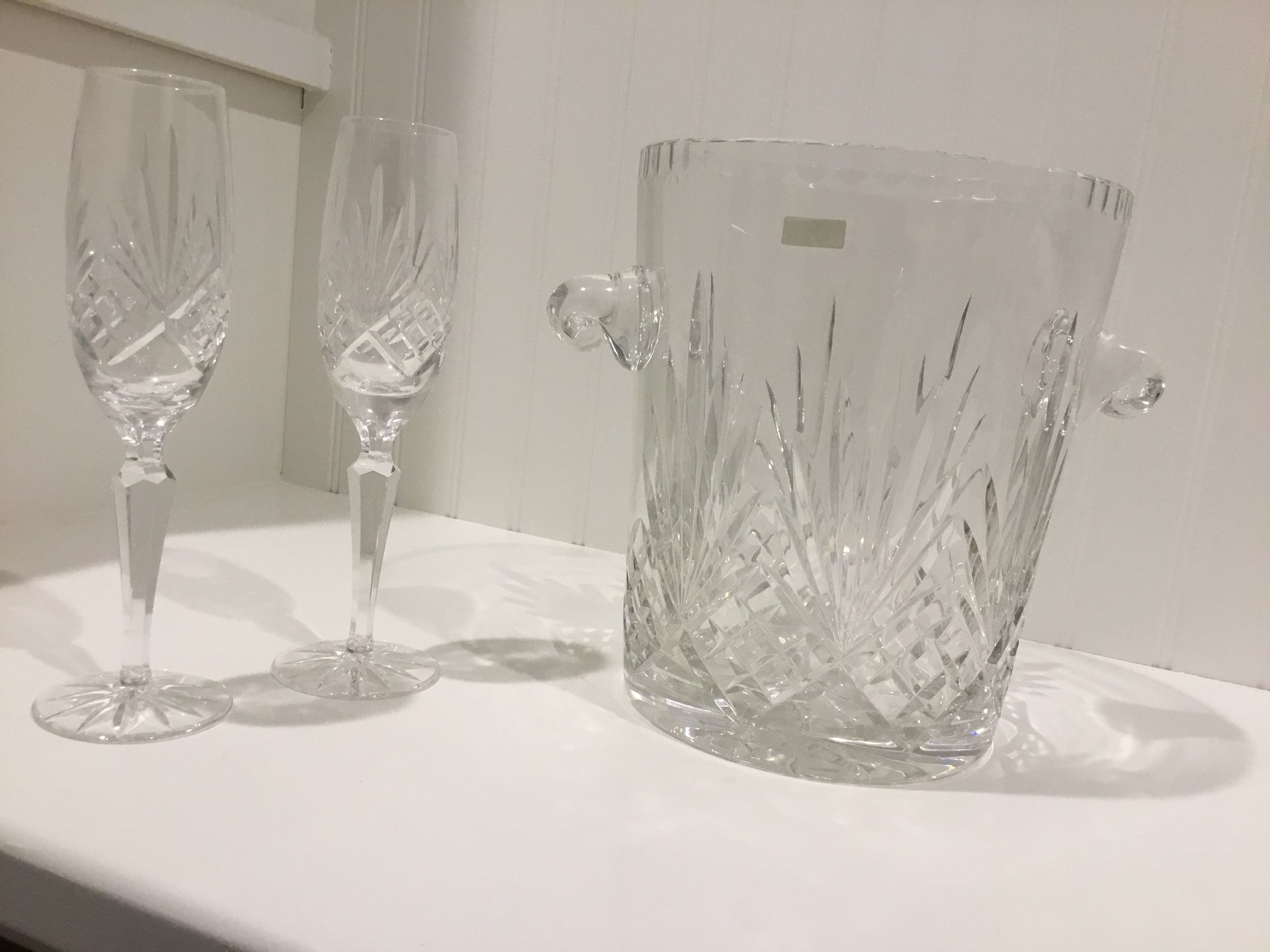 Leaded Crystal Ice Bucket And 4 Wine Glasses