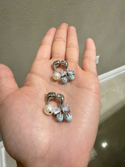 Miumiu bowknot enamel Pearl Earrings 
