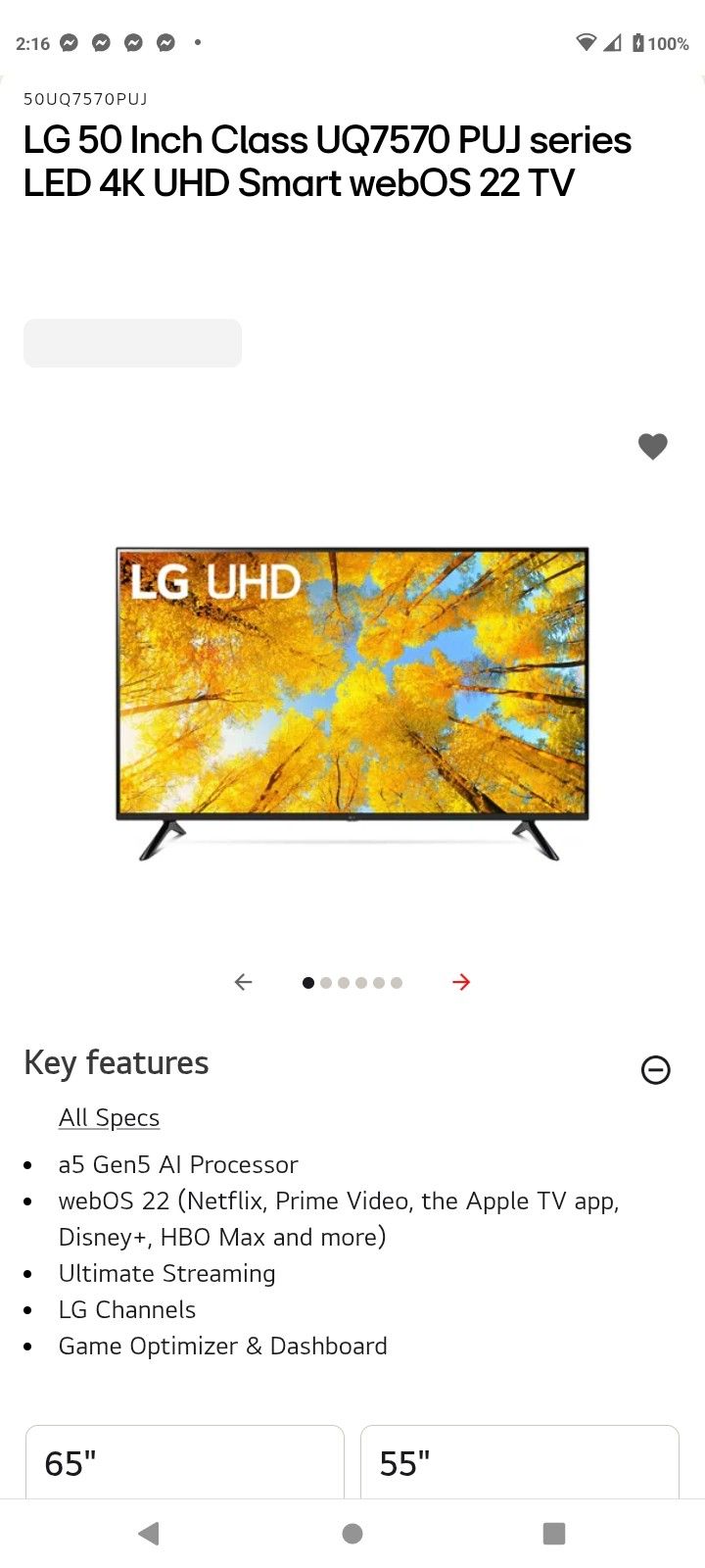 Lg 50" Smart 4k Tv