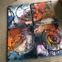 Canvas Wrapped 4 Piece Acrylic Contemporary Painting Each Panel 16” X 20”