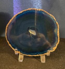 Beautiful Blue Agate Crystal Slice with Display Stand