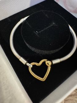 Pandora Heart Closure Snake Chain Bracelet Sterling silver, 14k gold plating