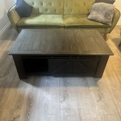 Wooden Farmhouse Coffee Table With Barn Doors