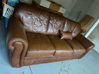 Brown Leather 3-Seater Sofa - free