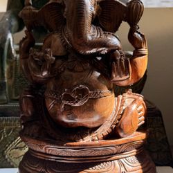 Vintage Ganesh Statue Hand carved Wood