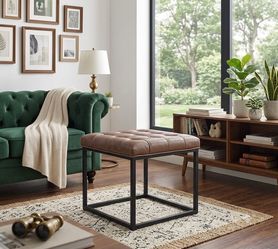 NEW WOVENBRYD Modern Square Button Tufted Ottoman Footstool with Metal Base, 18-Inch by 18-Inch