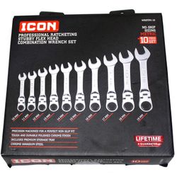 Icon 10-Piece Stubby Flex Head Metric Ratcheting Combination Wrench Set