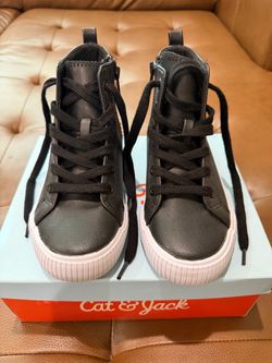 Cat & Jack Glenn Black High Top Sneakers Lace-Up/Zipper Faux Leather Boys Size 1