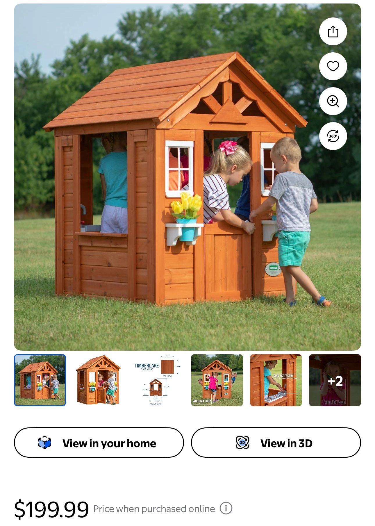 Backyard Discovery Timberlake Cedar Wooden Kids Playhouse, Play Kitchen, Snack Bar Window