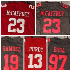 Multiple sizes 49ers Christian McCaffrey Deebo Samuel Brock Purdy Nick Bosa Jersey
 Brand new with tags