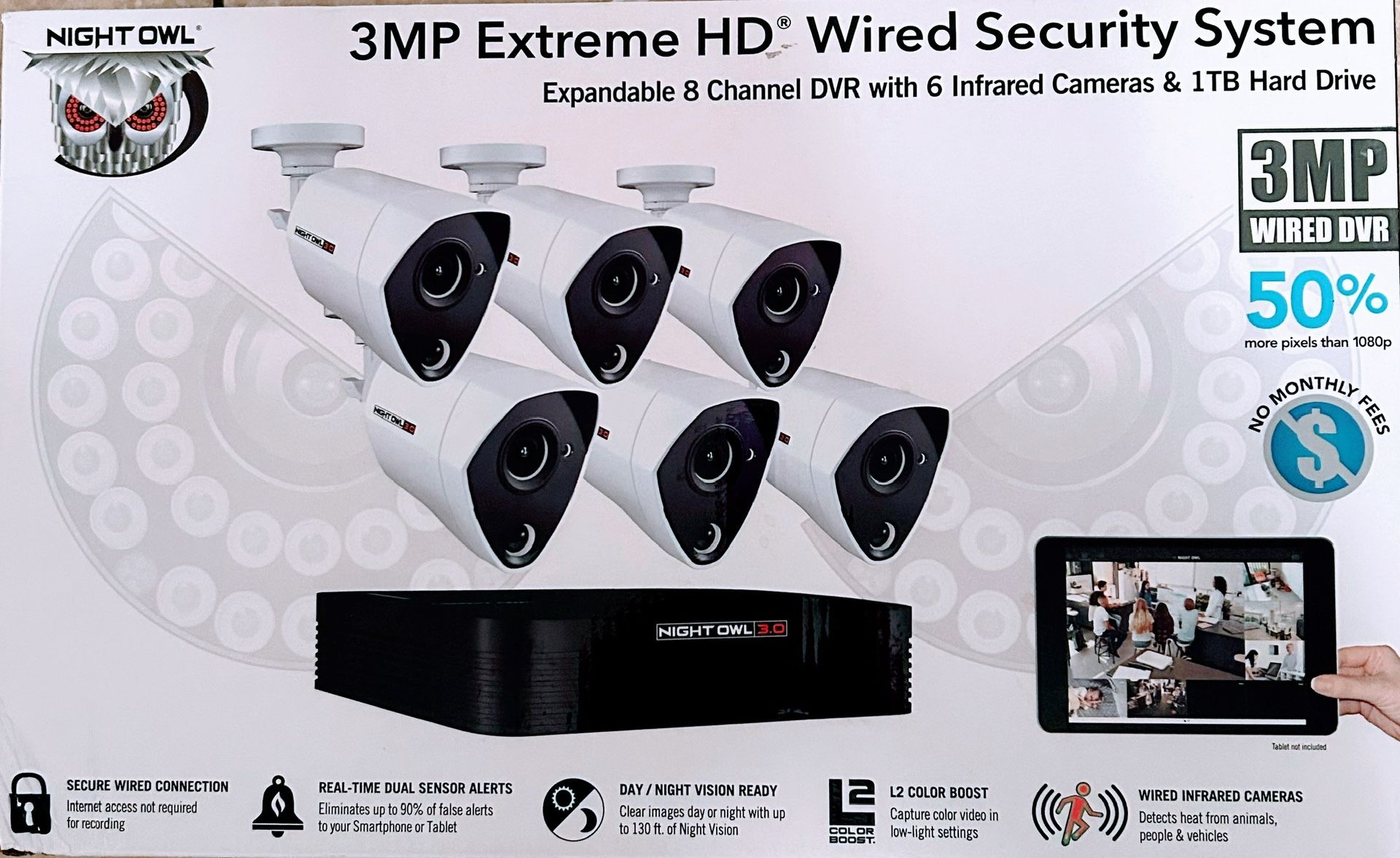 Night Owl Night Vision 3MP-8 Channel Video Security DVR Camera with Wired Infrared- $250 -Brand New Box/ Never Opened (*LOCAL ONLY*)