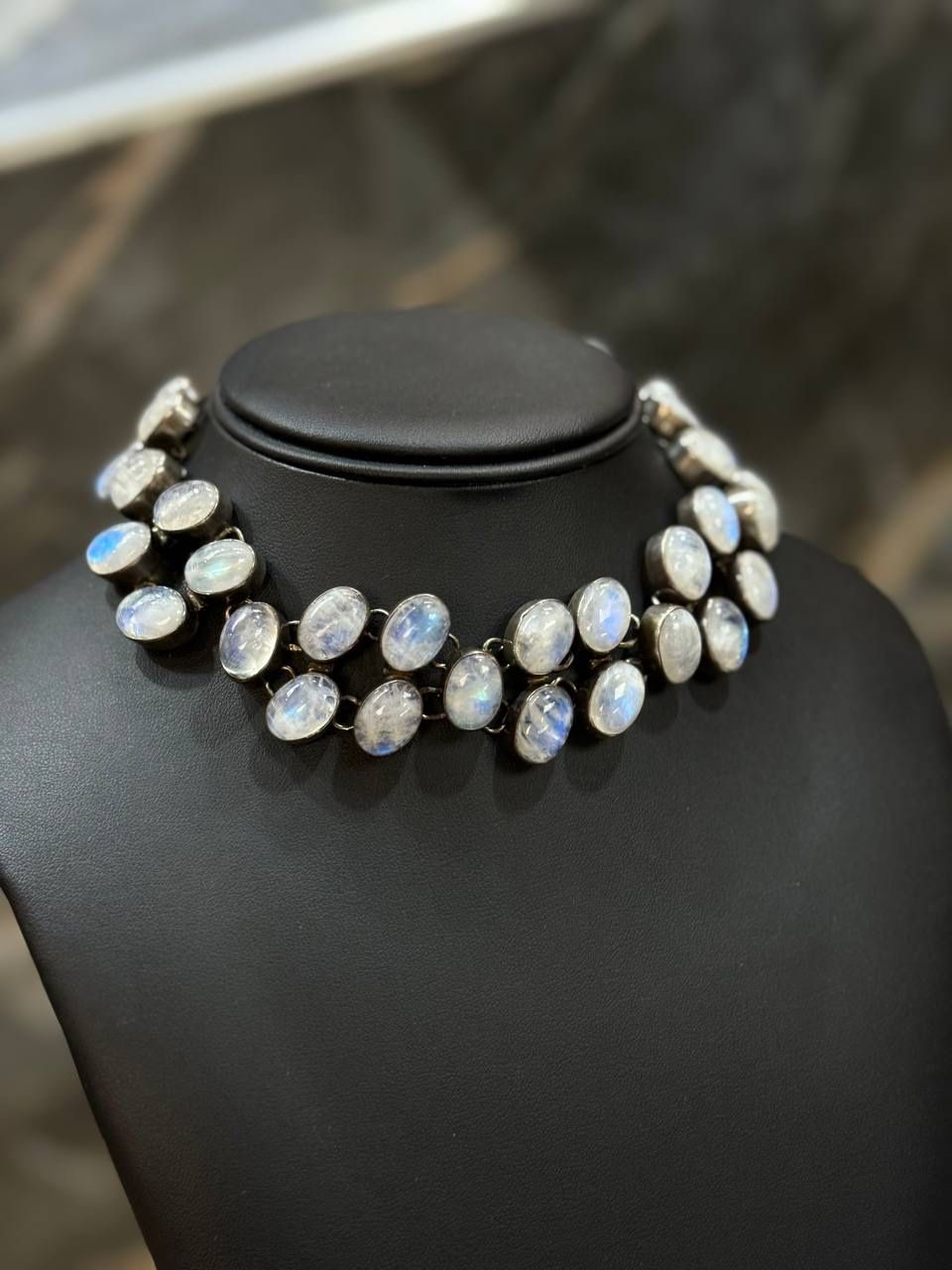 GRAND RAINBOW MOONSTONE IN STERLING SILVER LOOSE Necklace and BRACELET Set