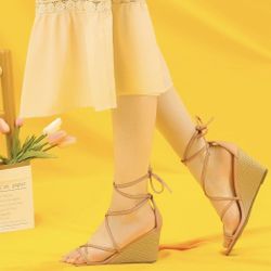Allegra K Strappy Low Wedge Sandals - Size 9