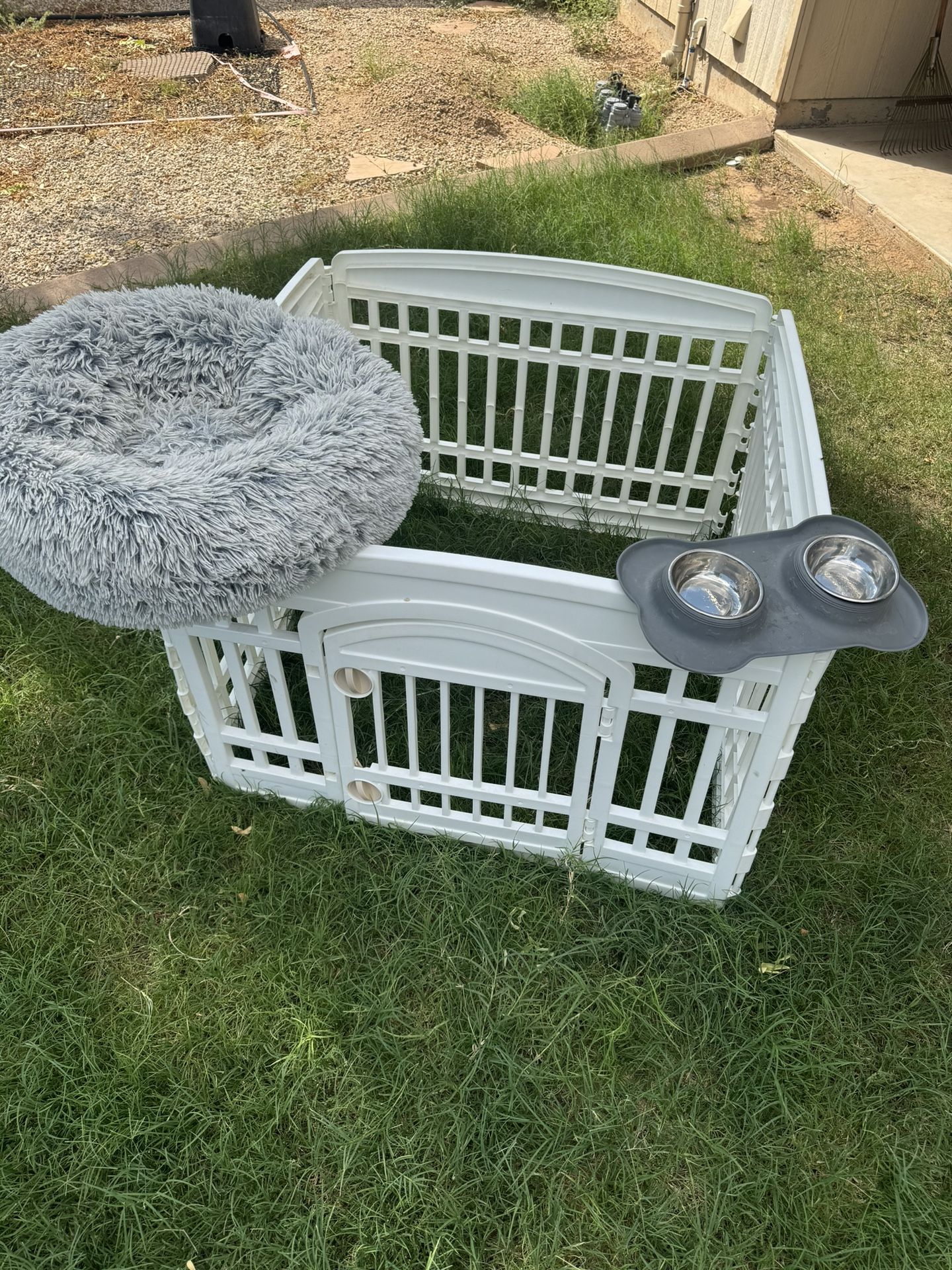 Puppy Crate, Dog Bowl And Water Bowl, Dog Bed.