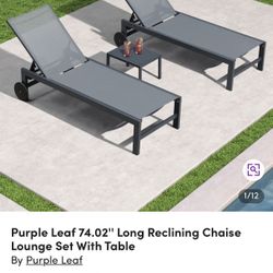 NEW - Long Reclining Chaise Lounge Set With Table