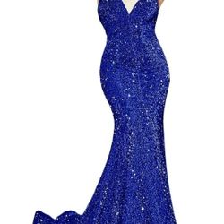 Sequin Prom Dresses for Women 2024 Mermaid Strapless V Neck Formal Evening Gowns

