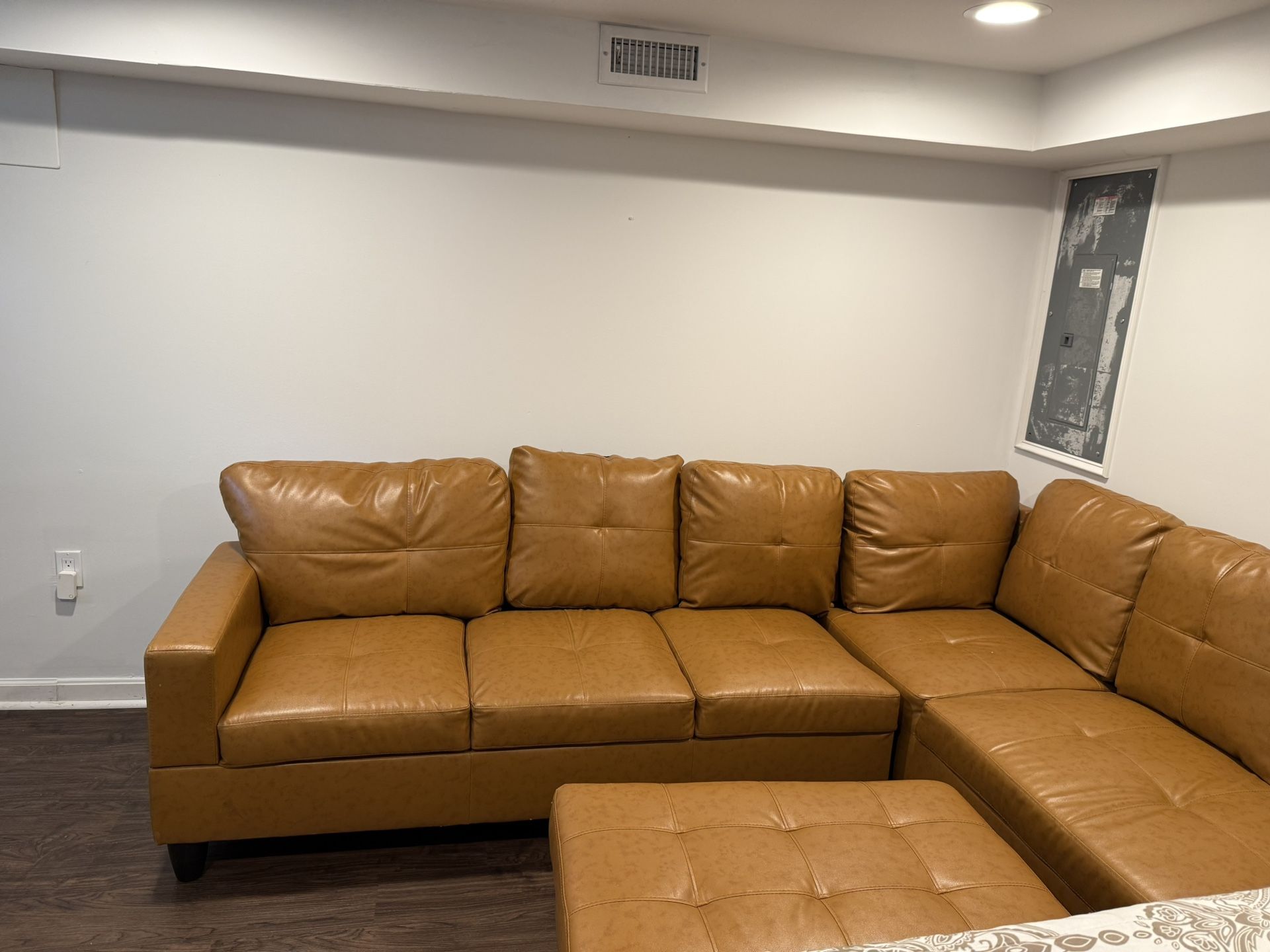 Tan Sectional Faux Leather Couch