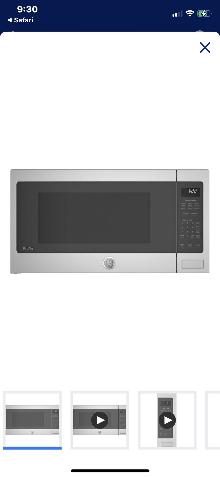 NEW GE PROFILE 2.2 cu ft 1100 Watt COUNTER TOP MICROWAVE WITH FACTORY WARRANTY 3/15/24.
