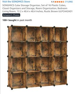 Cube Storage Organizer, Set of 16 Plastic Cubes, Closet Organizers and Storage, Room Organization, Bedroom Living Room, 12.2 x 48.4 x 48.4 Inches, Rus