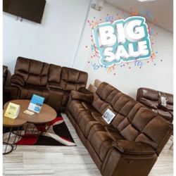 *Black Friday Now*---Barcelona Cozy Brown Fabric Reclining Sofa/Loveseat Sets---Delivery And Easy Financing Available👌