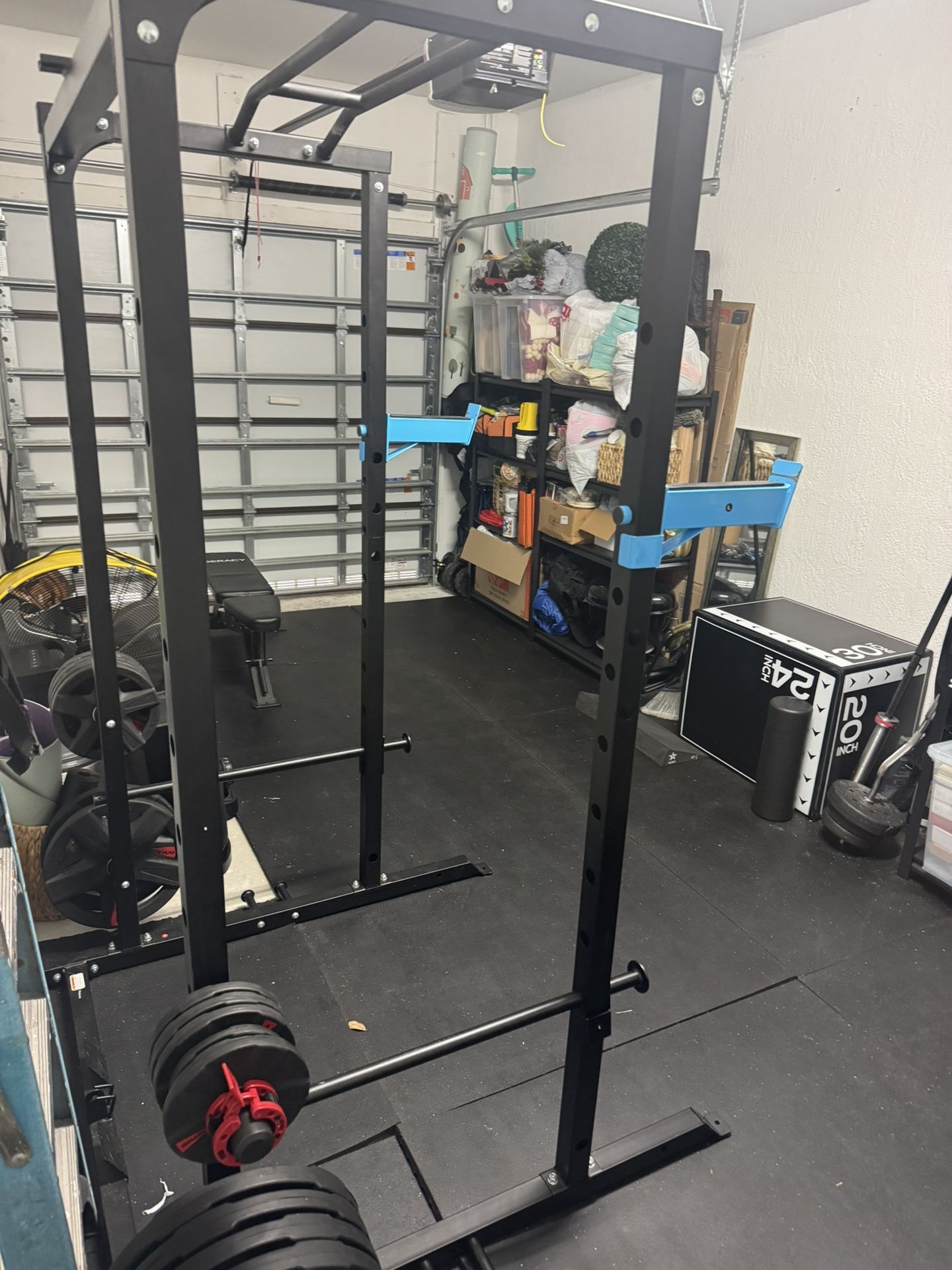 Power Rack, Plates, And Barbell