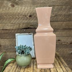 Vintage Srednick Collection Japan Peach Geometric Floral Vase Retro Modern Slim Boho MCM Glossy