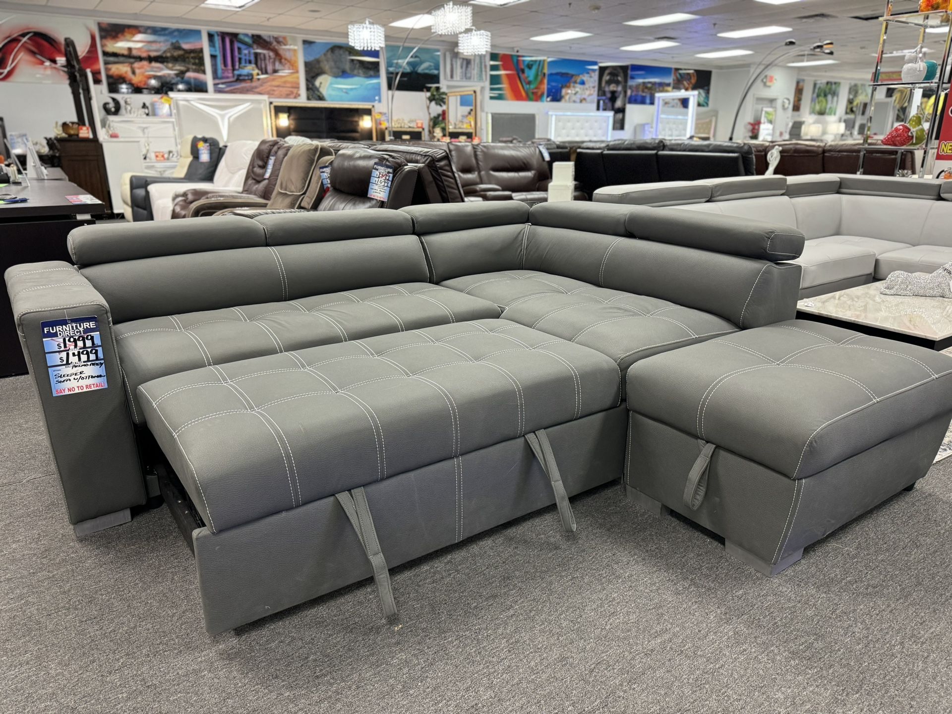 Weekend Special👍Gorgeous Grey Pull Out Sleeper Sofa Sectional On Sale $1199