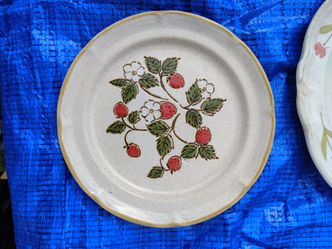 Stoneware Plate with Strawberry Pattern
