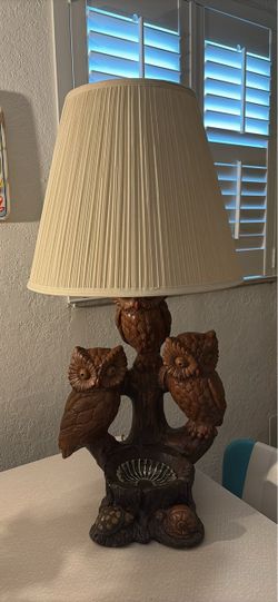VINTAGE CHALKWARE LAMP OWLS