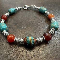 Turquoise and Carnelian Beaded Bracelet