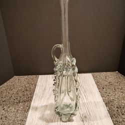 Vintage Hand-Blown Green Glass Decanter