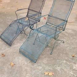 2 Vintage Wrought Iron Chaise Lounge Chairs