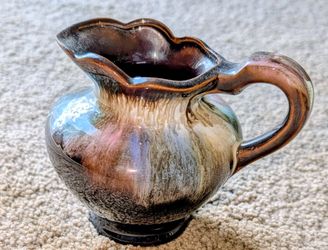 vintage Japanese brown drip pottery pitcher