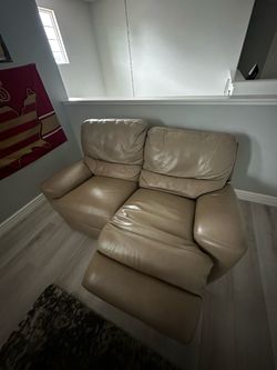 Beige Leather Recliner Loveseat