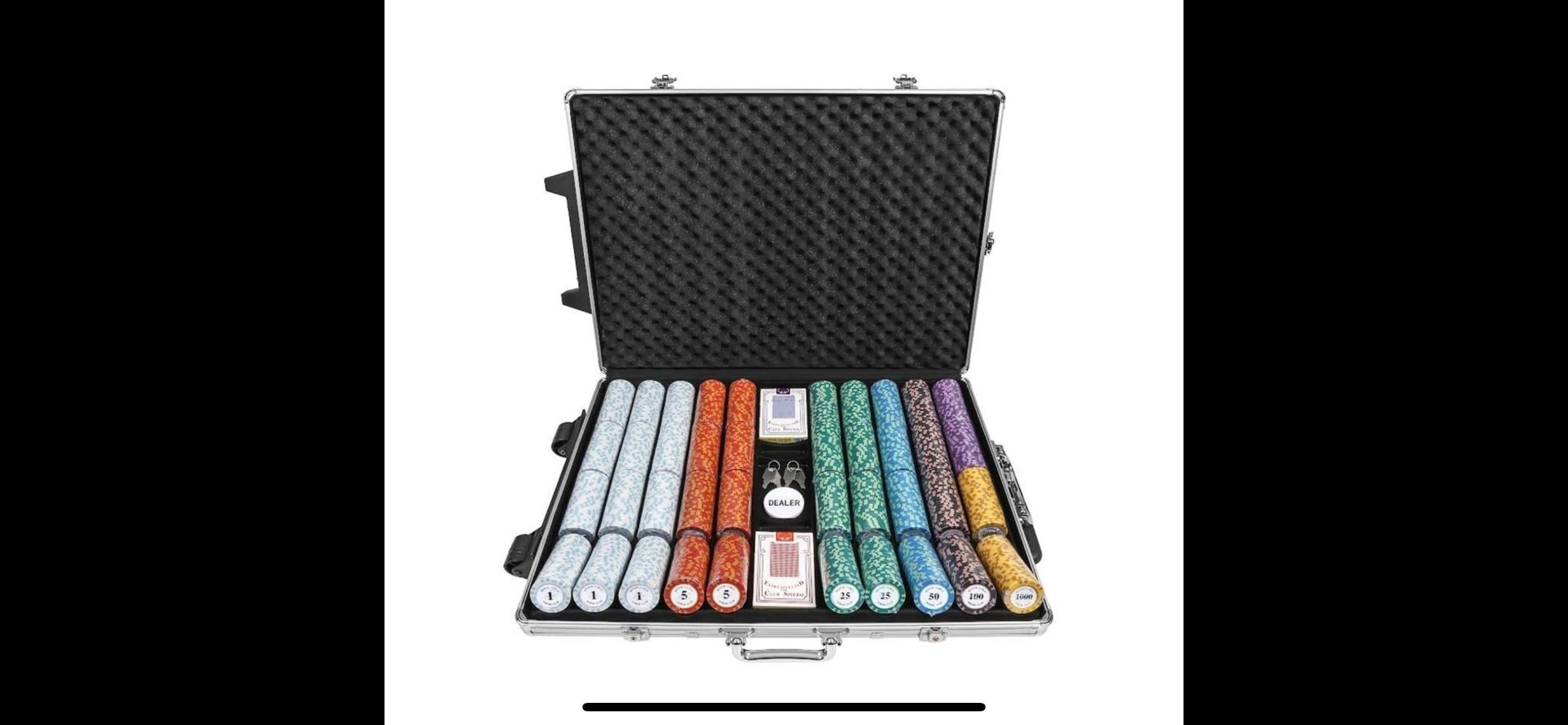 1000ct. Monte Carlo Poker Club 14g Clay Chip Set W/Rolling Case Chips