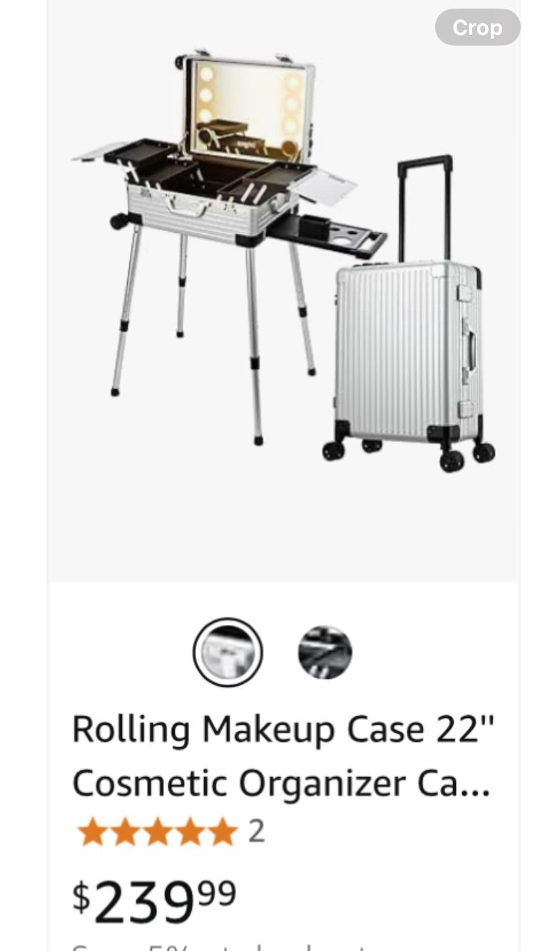 Rolling Makeup Case 22” Cosmetic Organizer On Wheels Lighted Mirror, Bluetooth Speaker Etc. NEW