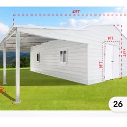 42' x 30'x 13' Metal Car Garage/ Outdoor Storage Shed/Heavy Duty Galvanized Steel Double Doors + Side Door! Heavy Duty