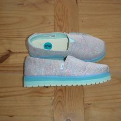 Brand New - Tom's Slip On Shoes - Rainbow Glitter - Size 2 Youth