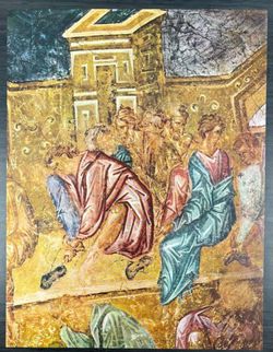Washing of Feet Apostles Original Vintage Fine Art Print Poster Medieval Ivanovo Bulgaria Wall Painting Artist Antique Printed Italy 1960’s HILLCREST